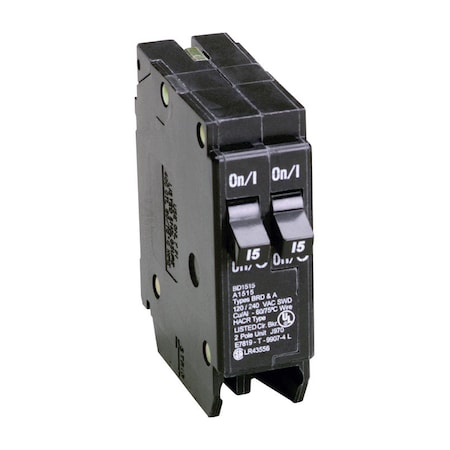Eaton Cutler-Hammer Circuit Breaker, BD Series, 15A, 1 Pole, 120V AC, 10kA BD1515